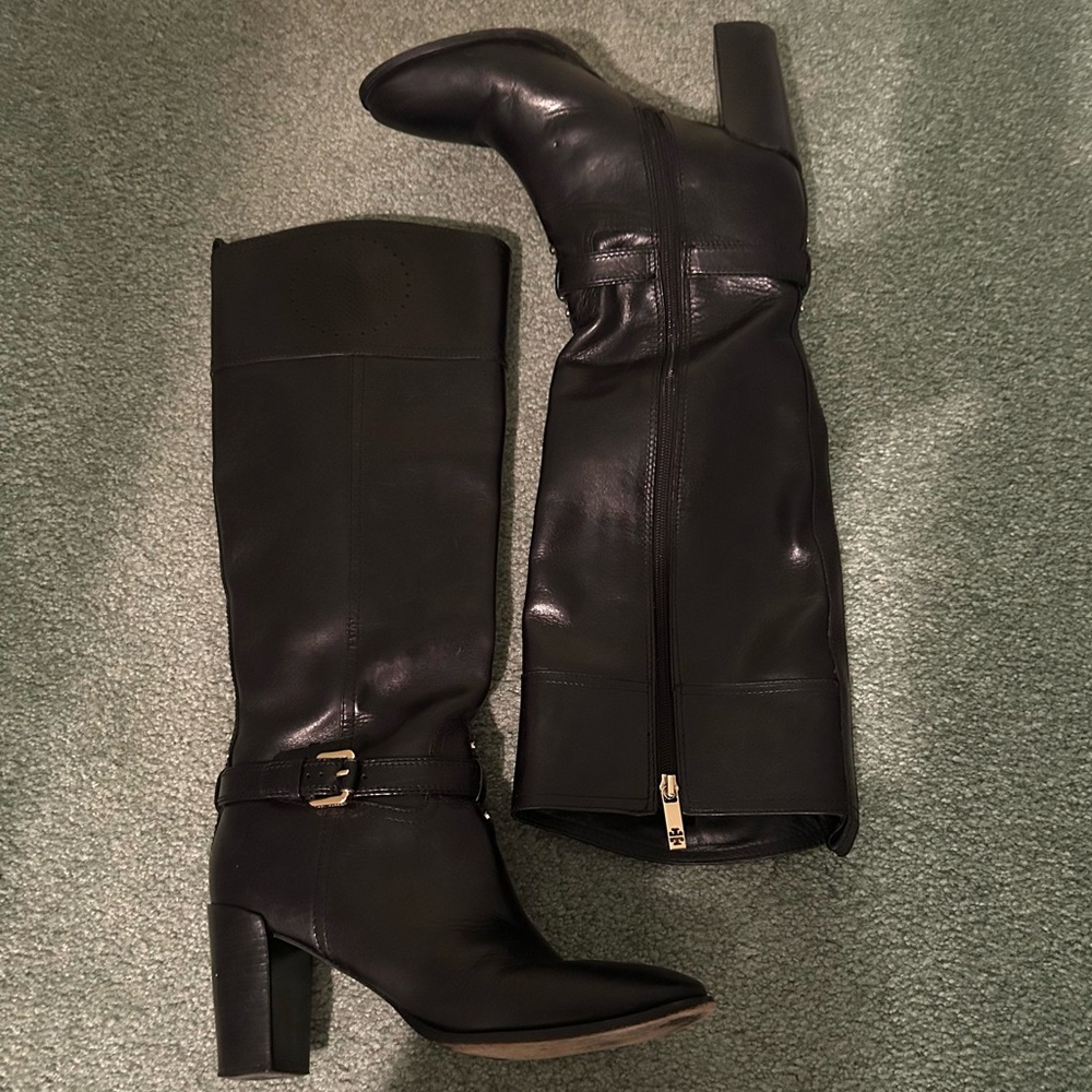 Tory Burch Daniella Leather High Black Riding Boots. 3.75” Heel. Size 10.5 - Picture 3 of 16